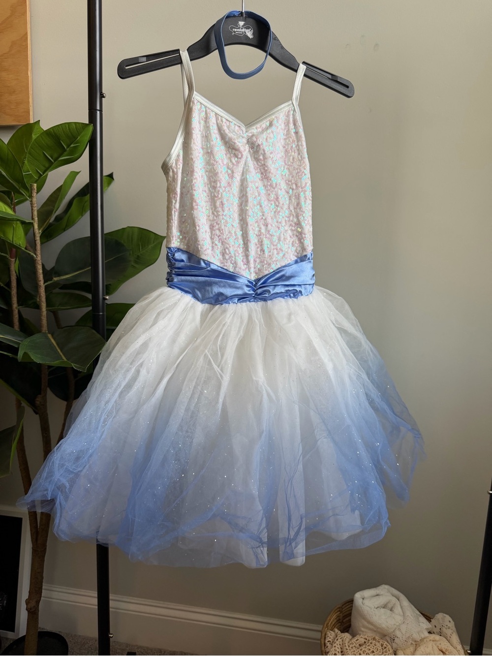 Weissman White and Light Blue Sparkle Tulle Dance Costume